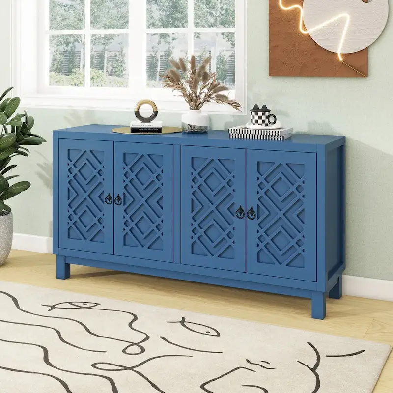 4-Door Buffet Cabinet with Pull-Ring Handles and Adjustable Shelves