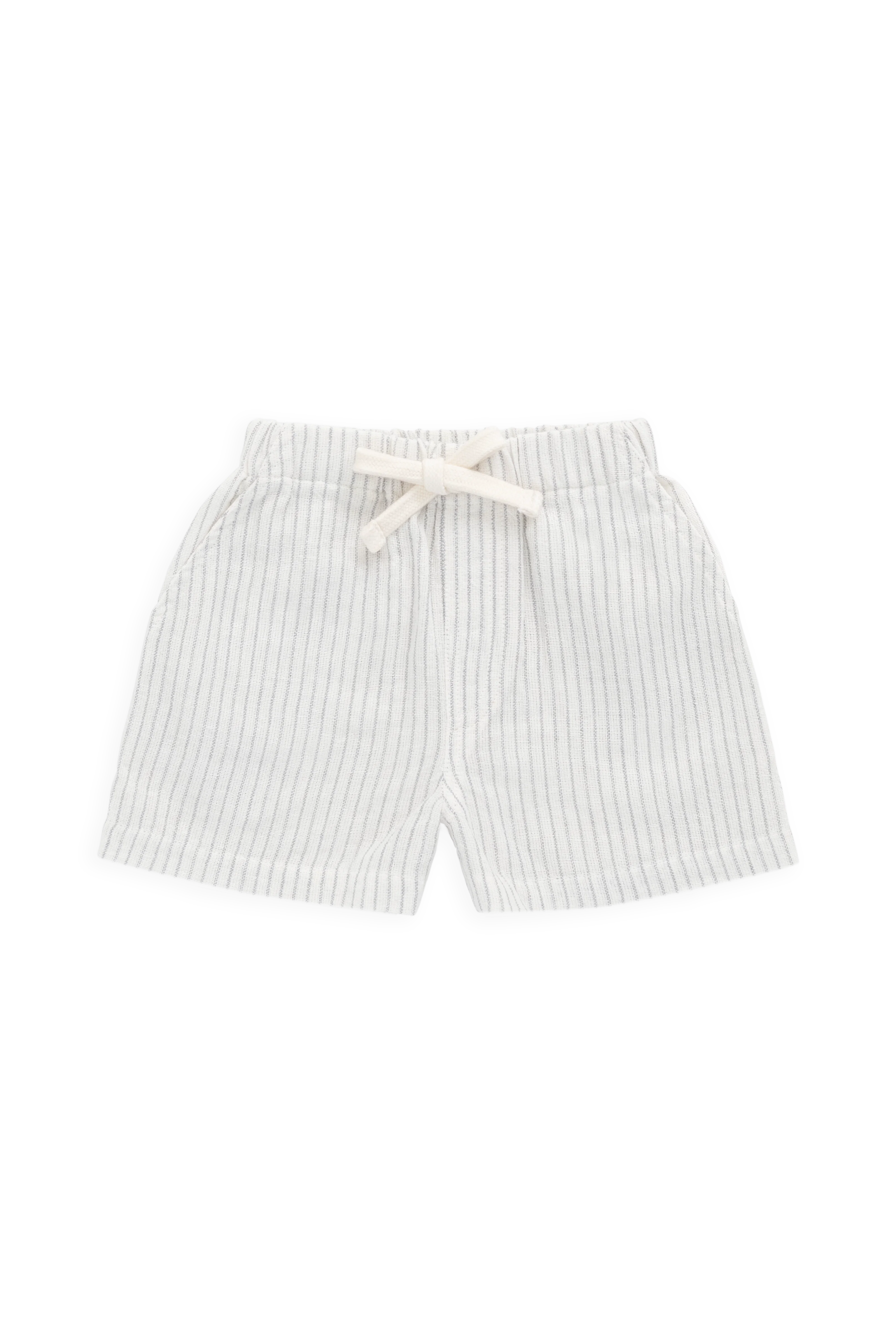 Casual Parchment Mini Pinstripe Organic Cotton Short with Relaxed Fit & Decorative Tie for Kids 6M–8Y
