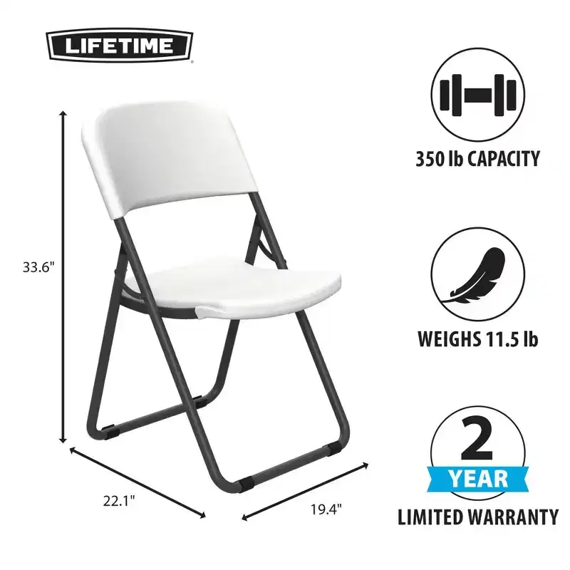 Light Commercial Loop Leg Folding Chair, 4-Pack – White, Indoor & Outdoor Use
