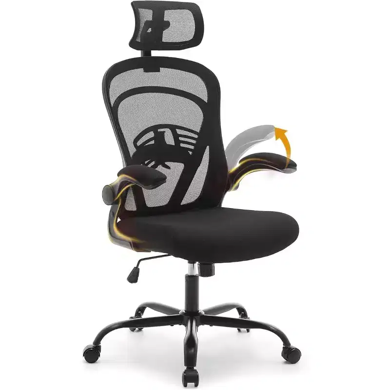 Ergonomic High-Back Mesh Office Chair  Turn-Up Armrests, Headrest, Wheels  300 lbs Capacity, Swivel Executive Computer Desk Chair