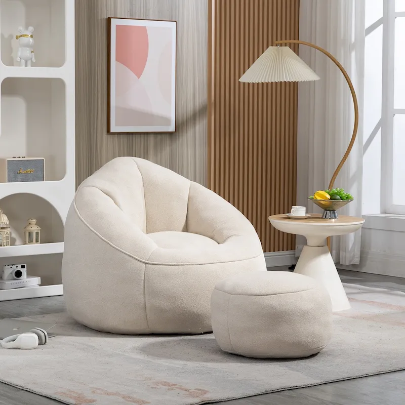 Beige Modern 40 Microfiber Accent Chair with Ottoman
