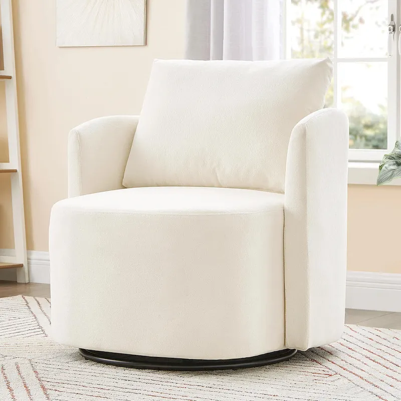 360 Swivel Chair, 29.9 Accent Barrel Armchair, Upholstered Swivel Sofa Chair with Curved Design