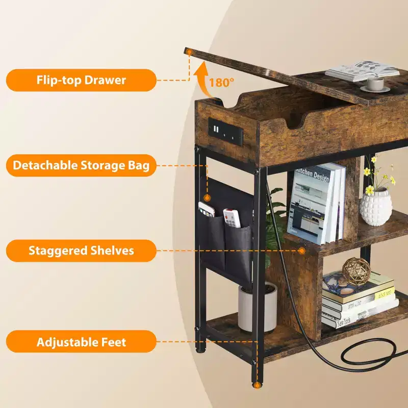 Charging End Table with USB Outlets and Flip-Top Storage