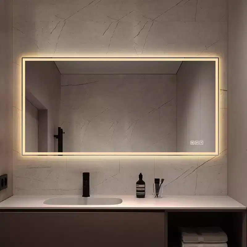 Whisen 2448 Bathroom Vanity Wall Mirror with Anti-Fog, 3 Color Dimmable Touch Control Wall Mirror - Silver