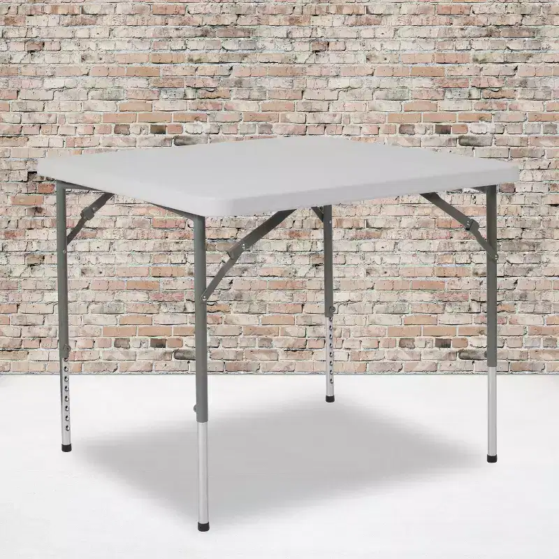 2.79 ft. Square Height Adjustable Granite White Plastic Folding Table, Seats 4