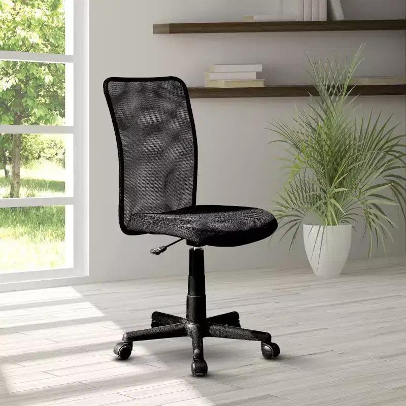 Armless Mesh Desk Chair with Adjustable Height and Wheels – 34.5