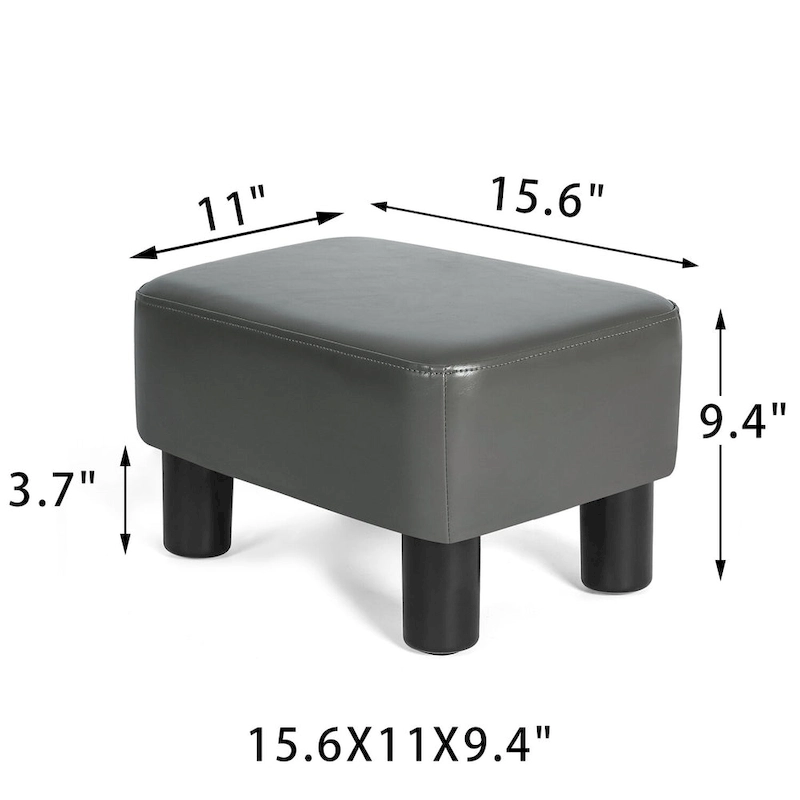 Adeco Small Footstool PU Leather Ottoman Footrest Modern Rectangular