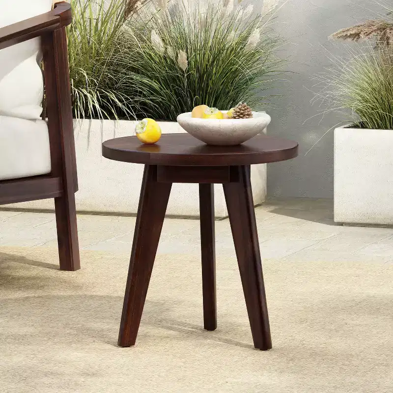 Marina Side Table with Round Top and Three Legs, Acacia Wood, for Bedroom or Living Room