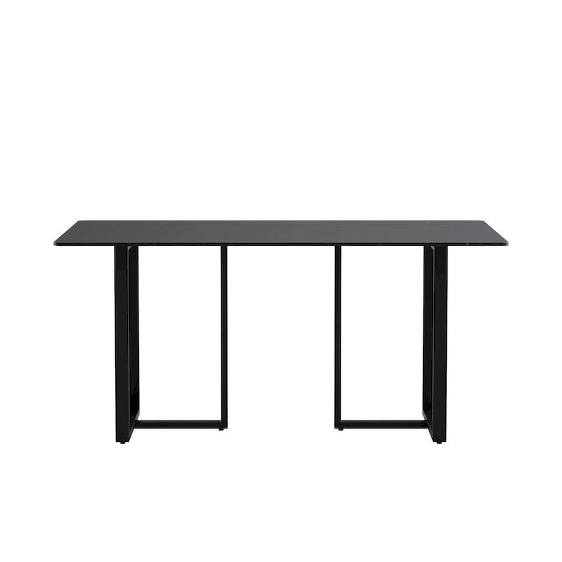 Black Modern 63L x 35W Rectangular Marble Dining Table with Steel Legs