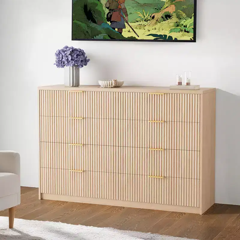 9 Drawer Fluted Dresser for Bedroom, 63 Wide Modern Chest of Drawers with Metal Handle, Fluted Wood TV Stand, Modern Large Dresser for Closet