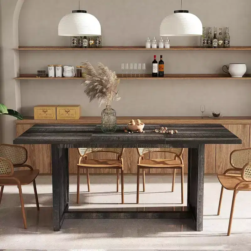 70.9 Wooden Dining Table for 6-8 People, Farmhouse Rectangular Kitchen Table, Rustic Grey Dining Room Furniture for Restaurant & Living Room