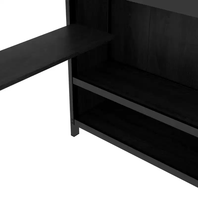 Bellemave Full XL Over Twin Metal Bunk Bed with Folding Desk, Closet with LED ,Space-Saving/Noise Reduced, Black