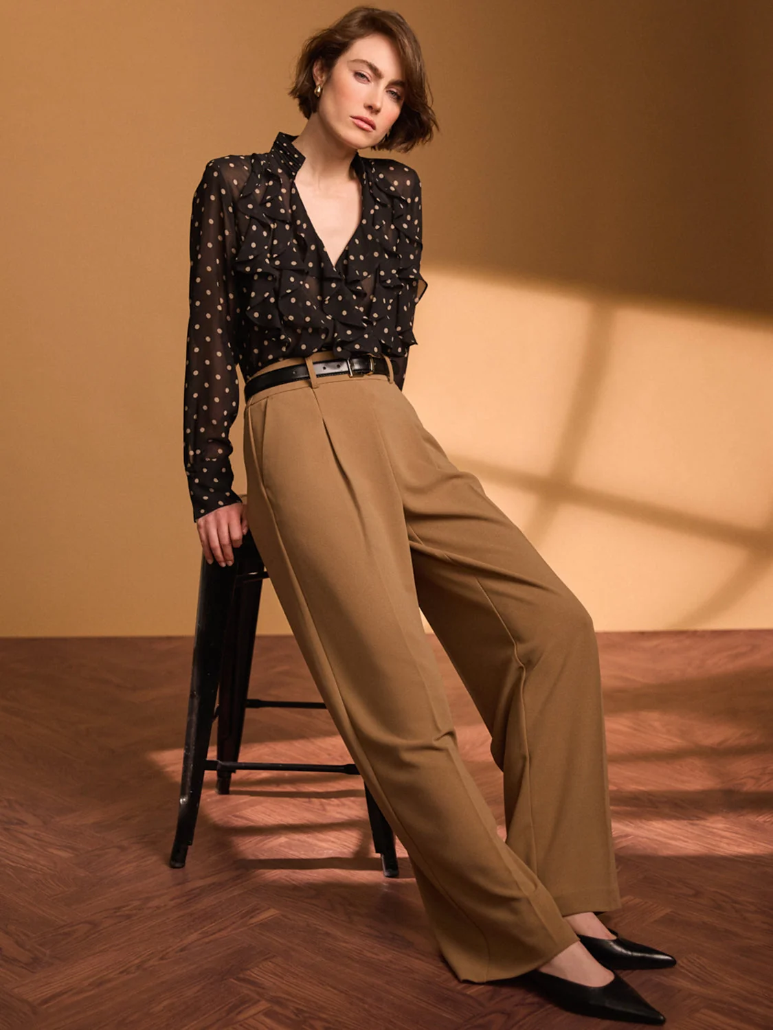 Pleated Wide-Leg Crepe Pants