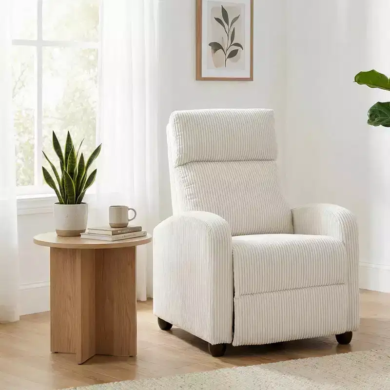 Contemporary Corduroy Upholstered Push-Back Recliner Chair