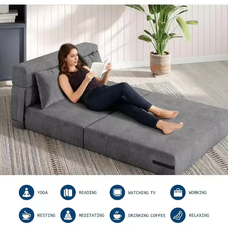 4-in-1 Folding Sofa Bed & Sleeper Chair, 80 Inches Convertible Fold Out Loveseat with Pillow, Tufted Floor Lounge for Living Room, Bedroom, Guest Room