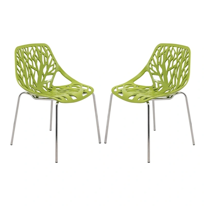 Asbury Stackable Dining Chair with Chrome Legs (Set of 2) Modern Cut-Out Design Backrest Side Chair