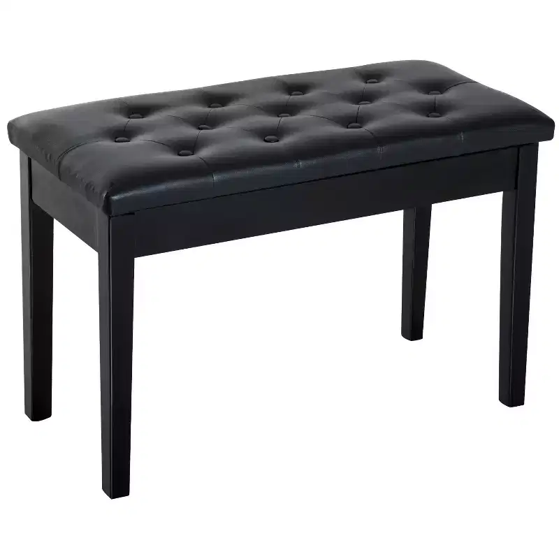 Traditional Country Birchwood Faux Leather Padded 2 Person Piano Bench