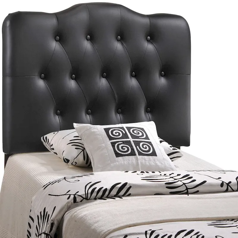 Twin Size Tufted Button Vinyl Headboard – Black, Adjustable Height