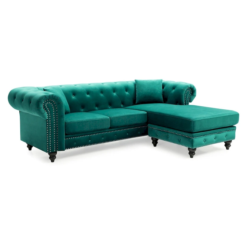 Nola 98 in. 3-Seater Velvet Sofa with 2-Throw Pillow - 98L x 37W x 31H
