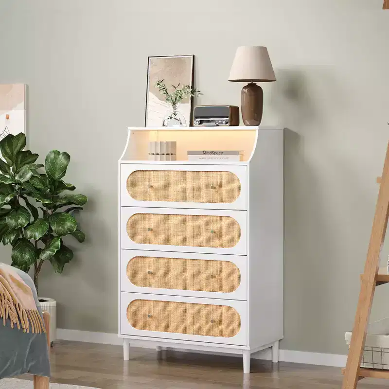 4-Drawer White Particle Board 29.92in. W Chest of Drawer