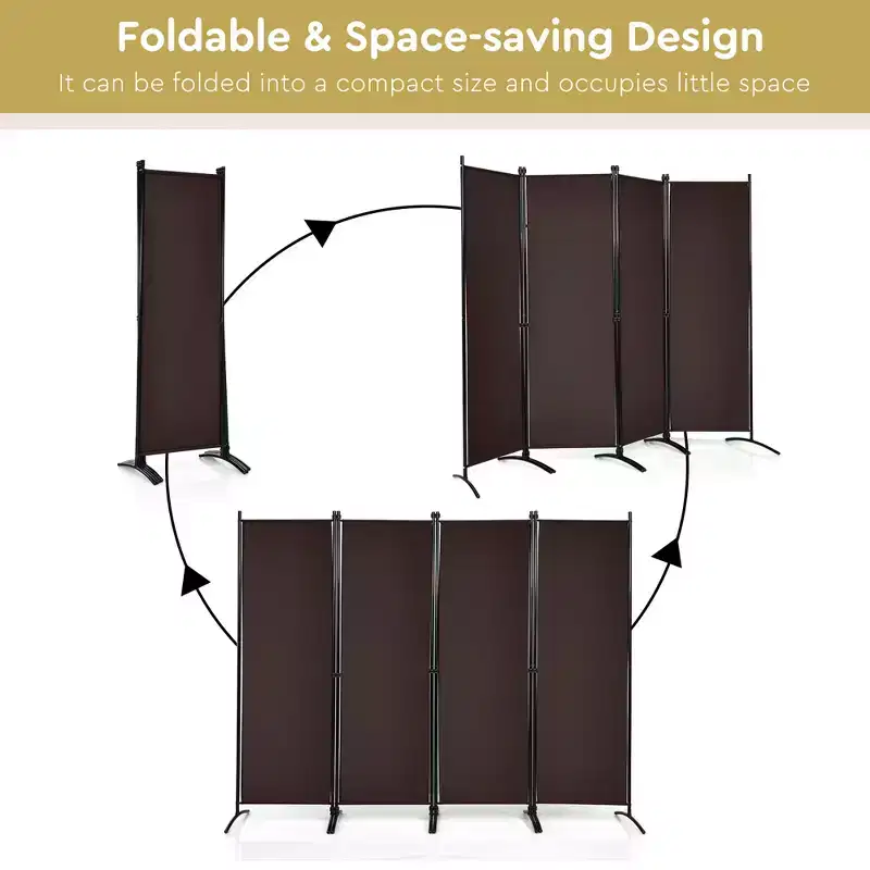4-Panel 5.6ft Room Divider Folding Fabric Privacy Screen with Steel Frame White/Black/Brown