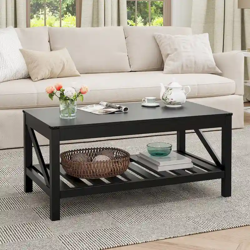 Living Room Coffee Table with Storage Shelf, Sofa Center Table - 40.16 W x 22.05 D x 18.11 H