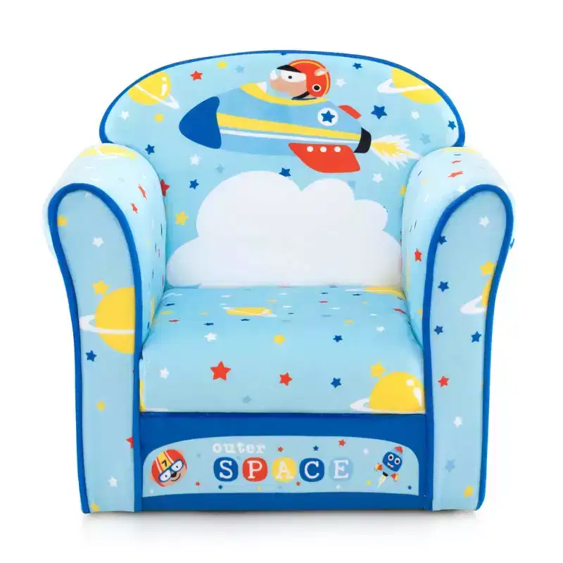 Kids' Sofa Chair – Toddler Upholstered Armchair, Wooden Frame, Blue