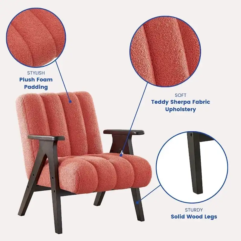 Roundhill Furniture Rella Modern Teddy Sherpa Fabric Accent Chair with Espresso Wood Frame