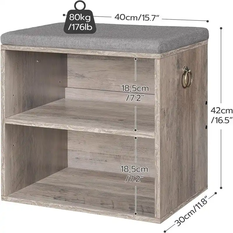 Small Shoe Bench with Cushion - 11.8D x 15.7W x 16.5H