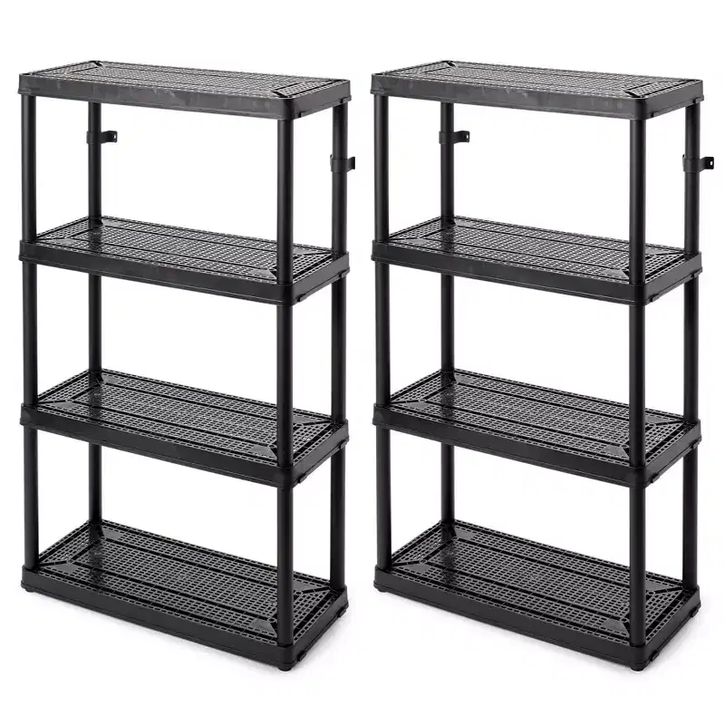Gracious Living 4 Shelf Fixed Height Ventilated Medium Duty Shelving Unit, Black