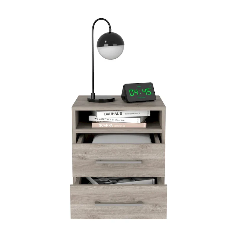 TUHOME Eter 2-Drawer Nightstand End Table with Metal Handles and Open Shelf