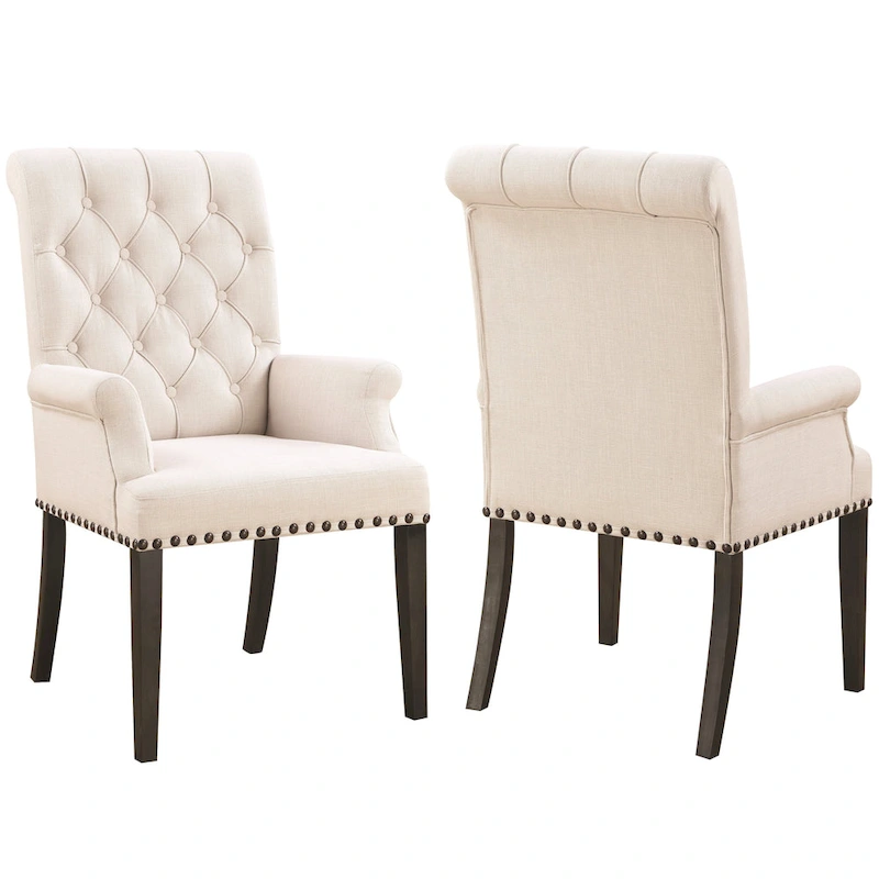 French Baroque Designed Dining Set with Button Tufted Chairs
