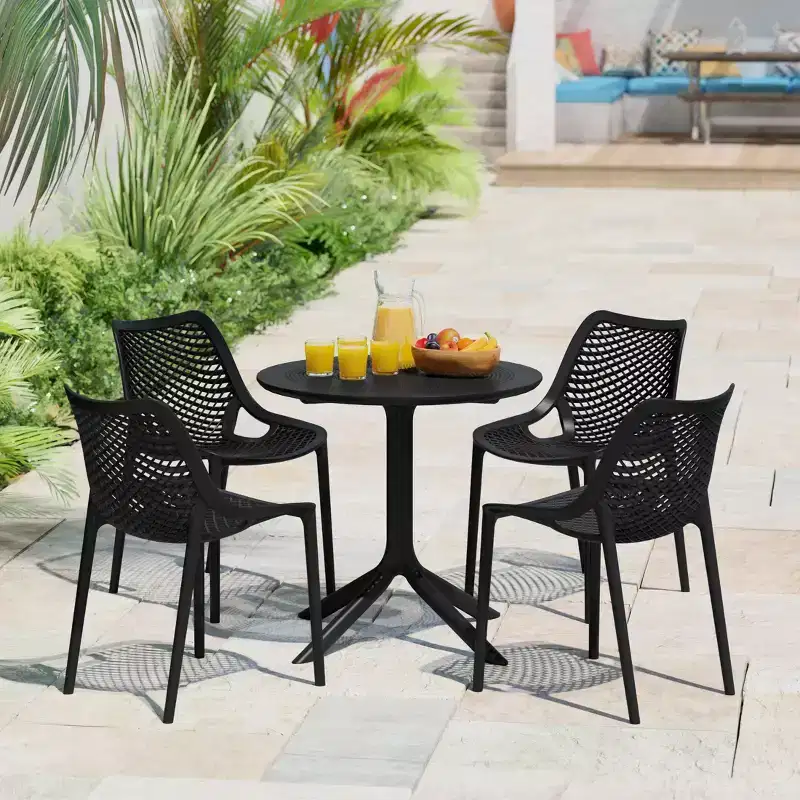 WestinTrends Playa 5-Piece Modern Round Patio Dining Table Set with Stackable Patio Dining Chairs