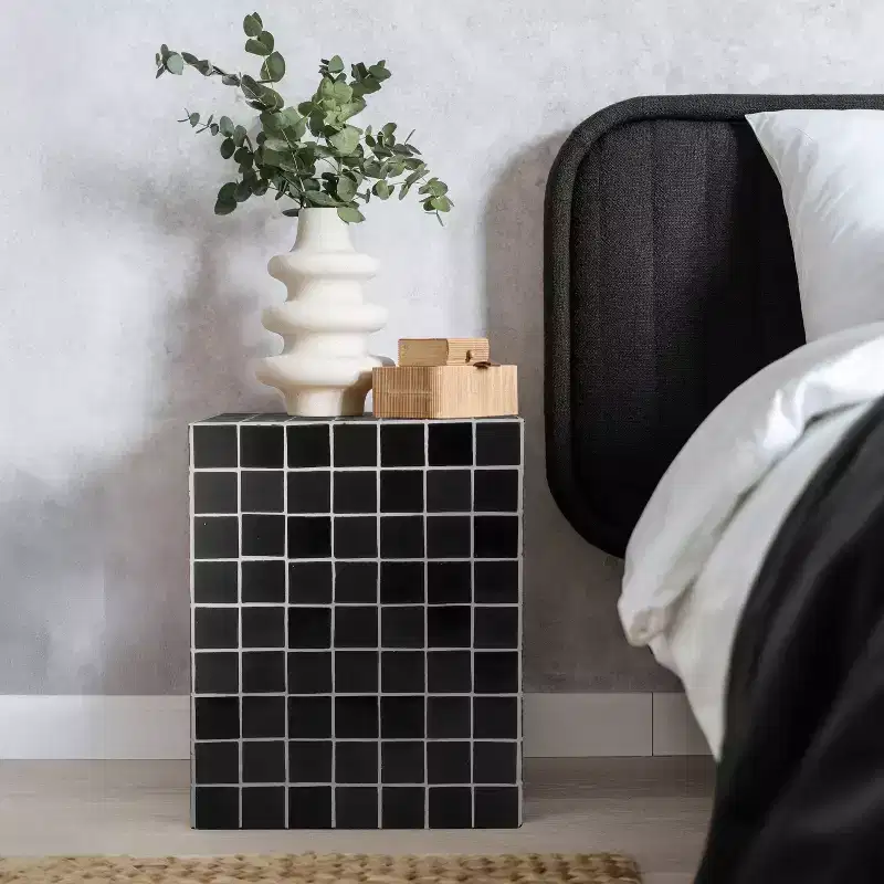 Modern Bohemian Ceramic Tiled Rectangle End Table