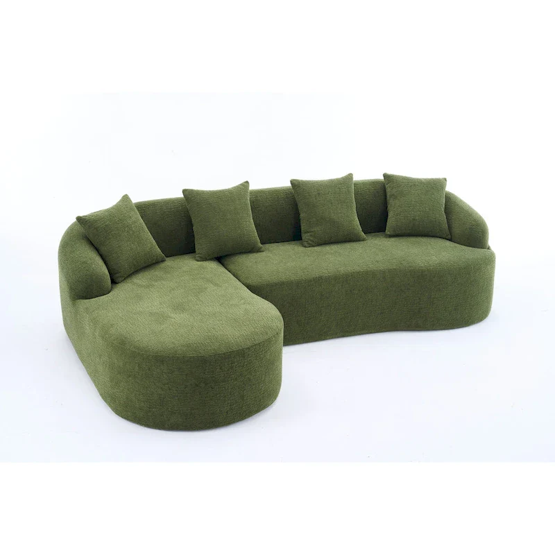 L-Shaped Chenille Sectional Sofa with Chaise and 4 Pillows