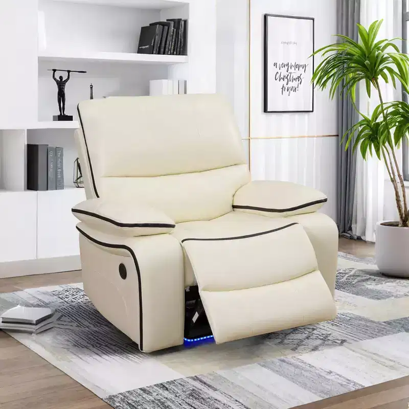 Power Recliner Chair, Electric Bonded Leather Reclining Chair with USB Charging & Adjustable Backrest for Living Room, Off-White