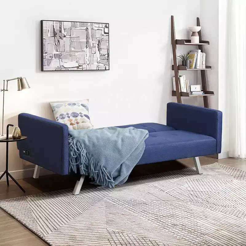 Convertible Futon Sofa Bed with USB Ports & Power Strip