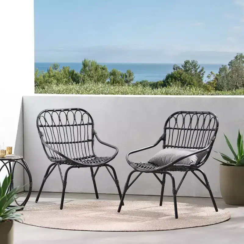 GDFStudio Barrister Outdoor Boho Wicker Accent Chairs (Set of 2)