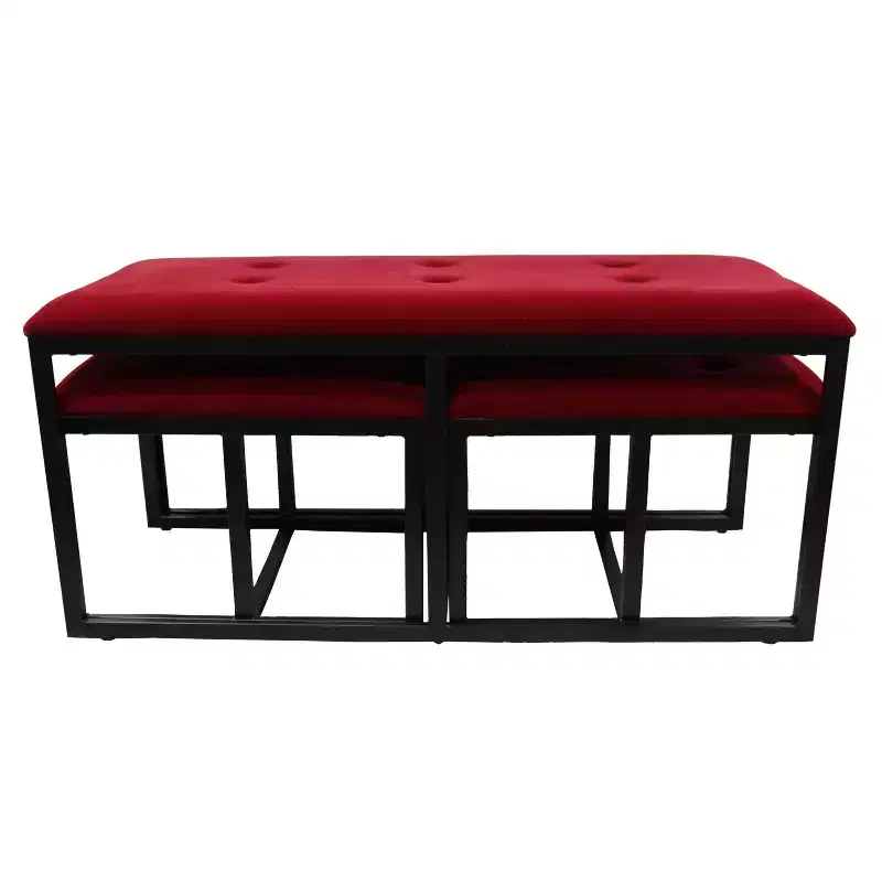 Tufted Metal Bench with 2 Seating Red - Ore International