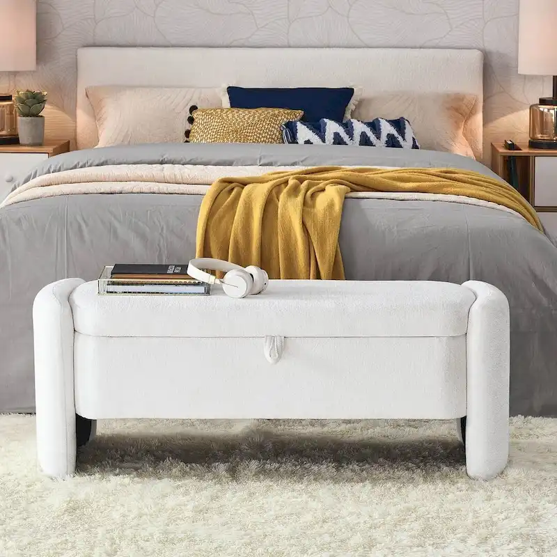 47.24 Chenille Fabric Oval Ottoman Storage Bench