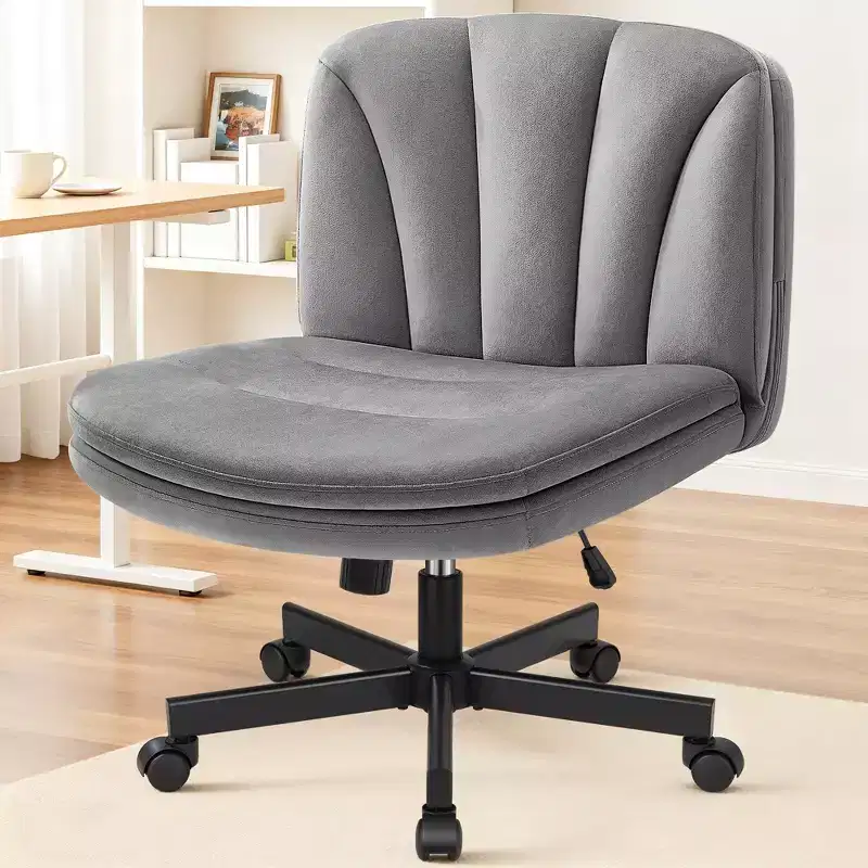Cross-Legged Armless Office Chair, Adjustable Vanity Desk Chair, 350 lbs, Swivel