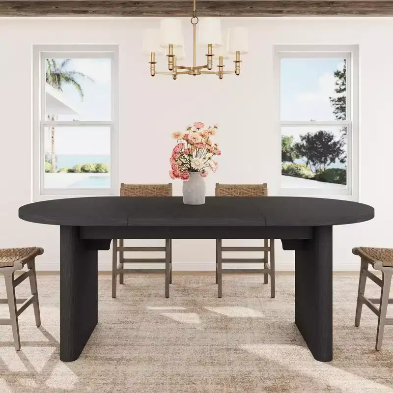70.8 Inch Oval Dining Table for 6-8,Farmhouse Long Kitchen Table with Thick Wooden Base for Dining Room, Kitchen, Living Room & Office