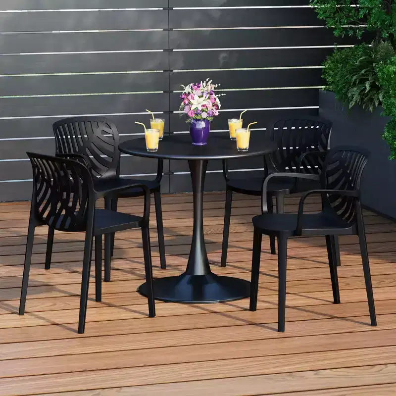 WestinTrends Playa 5-Piece Outdoor Indoor Metal Patio Dining Table Set With Stackable Patio Arm Chairs