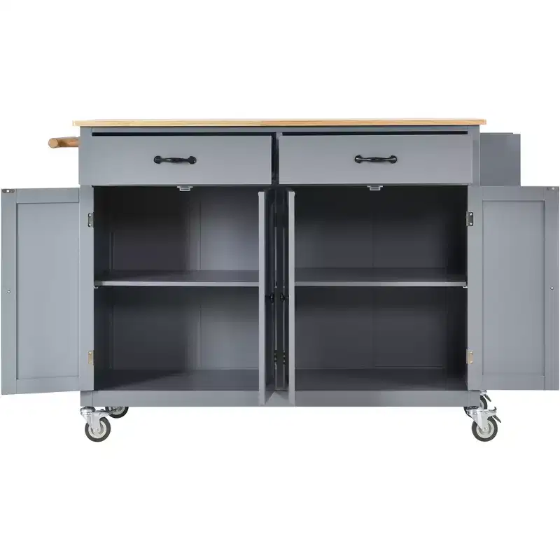 Whisen Modern Wood Kitchen Island with Spice Rack and Drawers