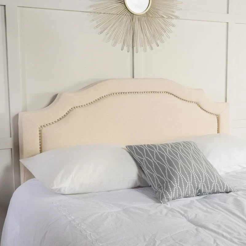 Adjustable Full/Queen Upholstered Headboard – Nailhead Trim, Iron Frame