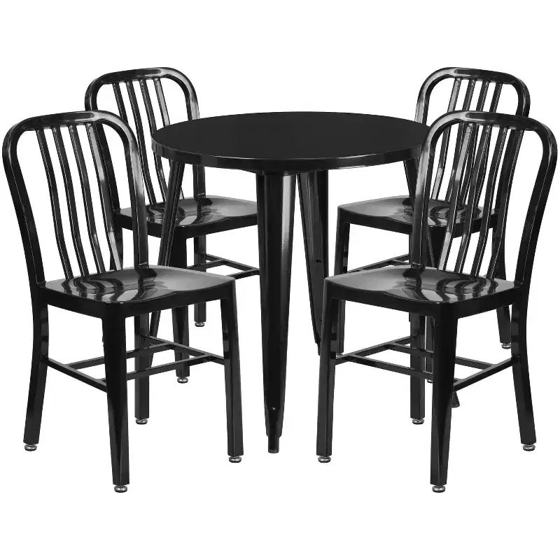Emma and Oliver Commercial Grade 30 Round Metal Indoor-Outdoor Table Set & 4 Slat Back Chairs