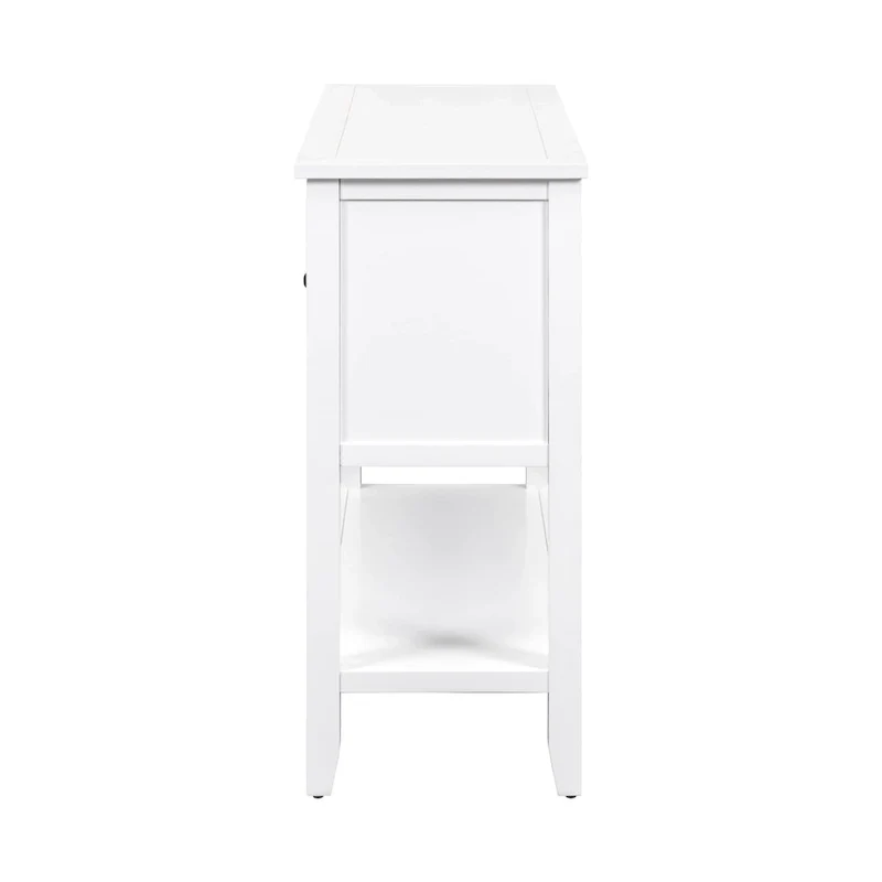 White 4-Drawer Buffet Sideboard Console Table with Bottom Shelf