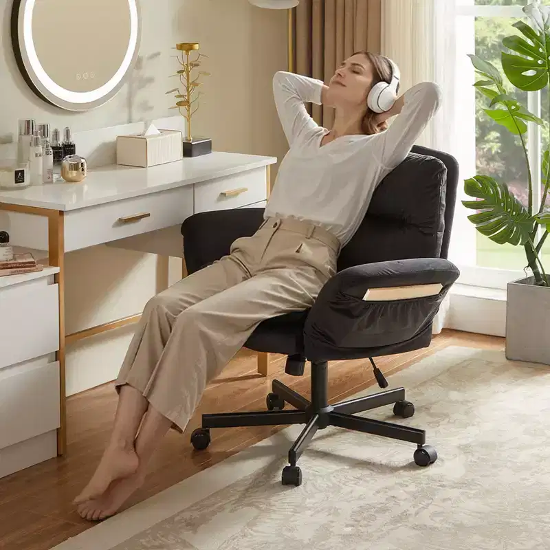 Ergonomic Cross-Legged Office Chair with Flip-Up Armrests & Wheels - Adjustable Height, Dual-Layer Foam, Side Pockets