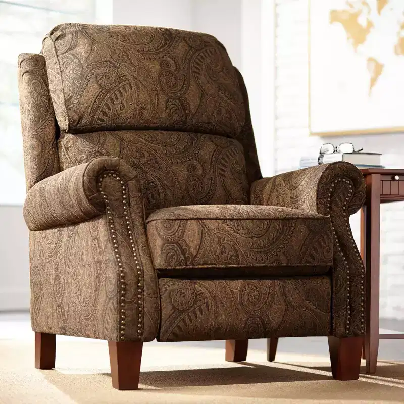 Warm Brown Paisley Fabric 3-Way Recliner Chair with Push Manual Footrest