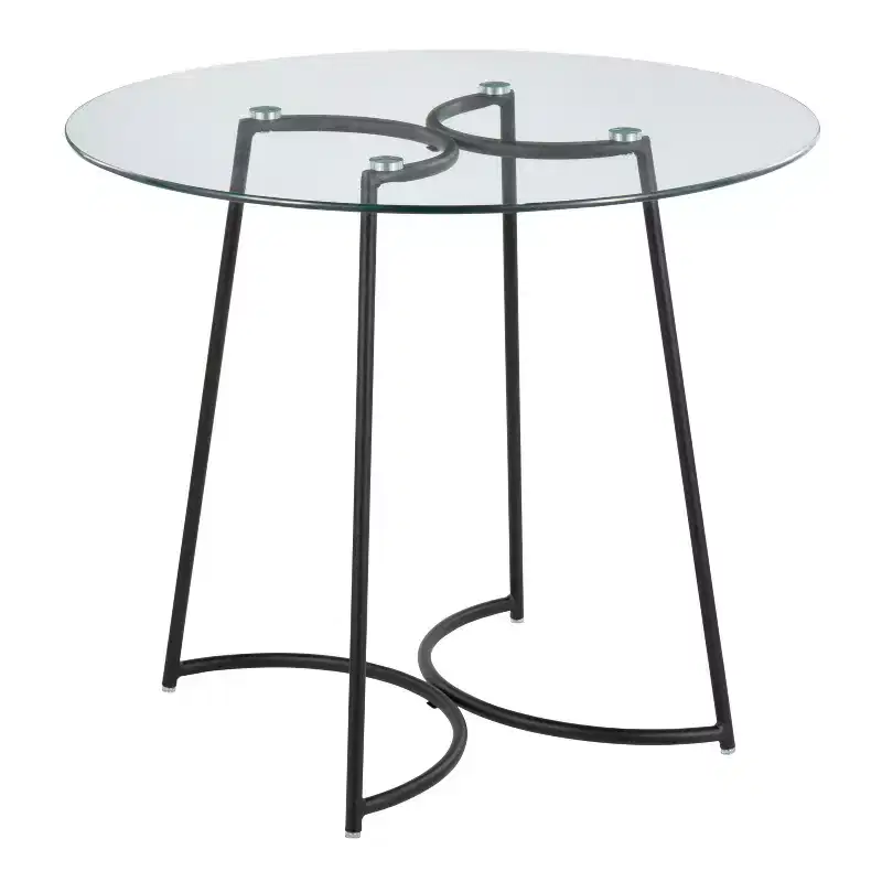 Contemporary Round Dining Table Dinette Table with Clear Glass Top, Sleek Metal Frame for Dining Room Kitchen
